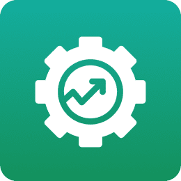 Gear icon with upward arrow inside.