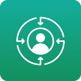 User icon with circular arrows, green background.