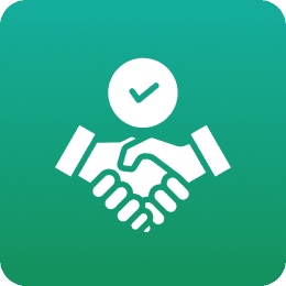 Handshake icon with check mark symbol.