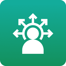 Person icon with outward arrows on green.