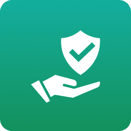 Hand holding shield with check mark.