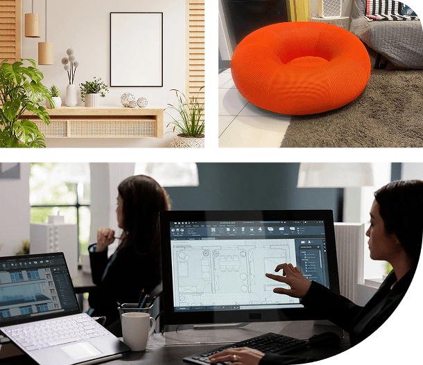Modern office with ergonomic furniture and collaborative work environment.