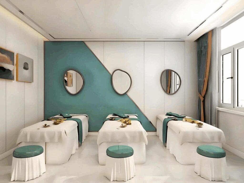 Massage room with three massage tables.