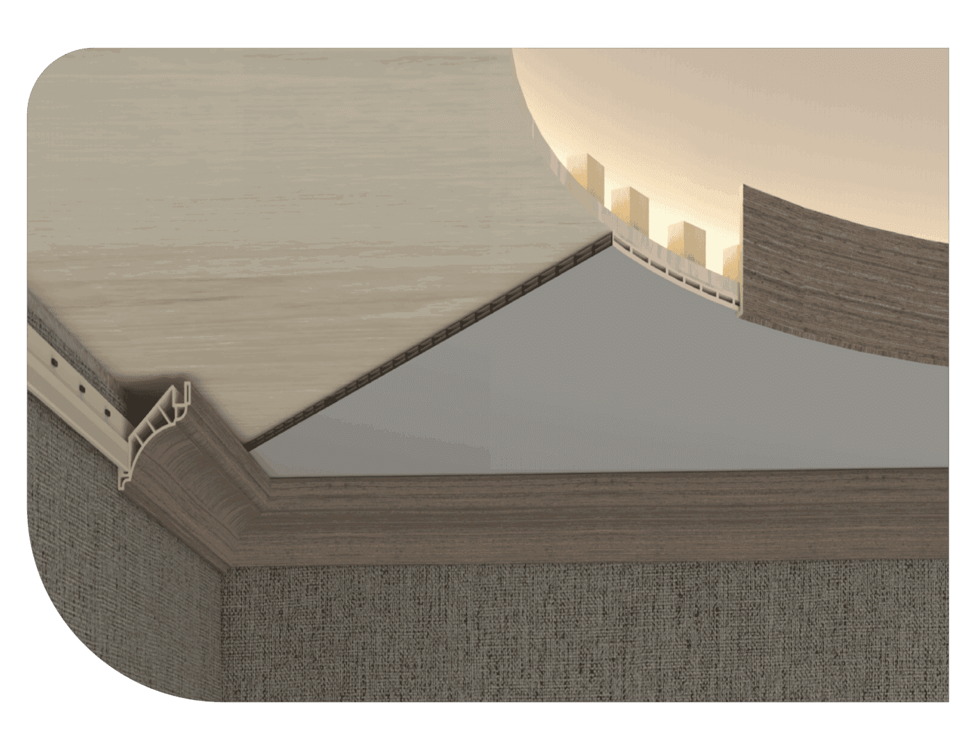 Ceiling architectural detail with lighting feature.