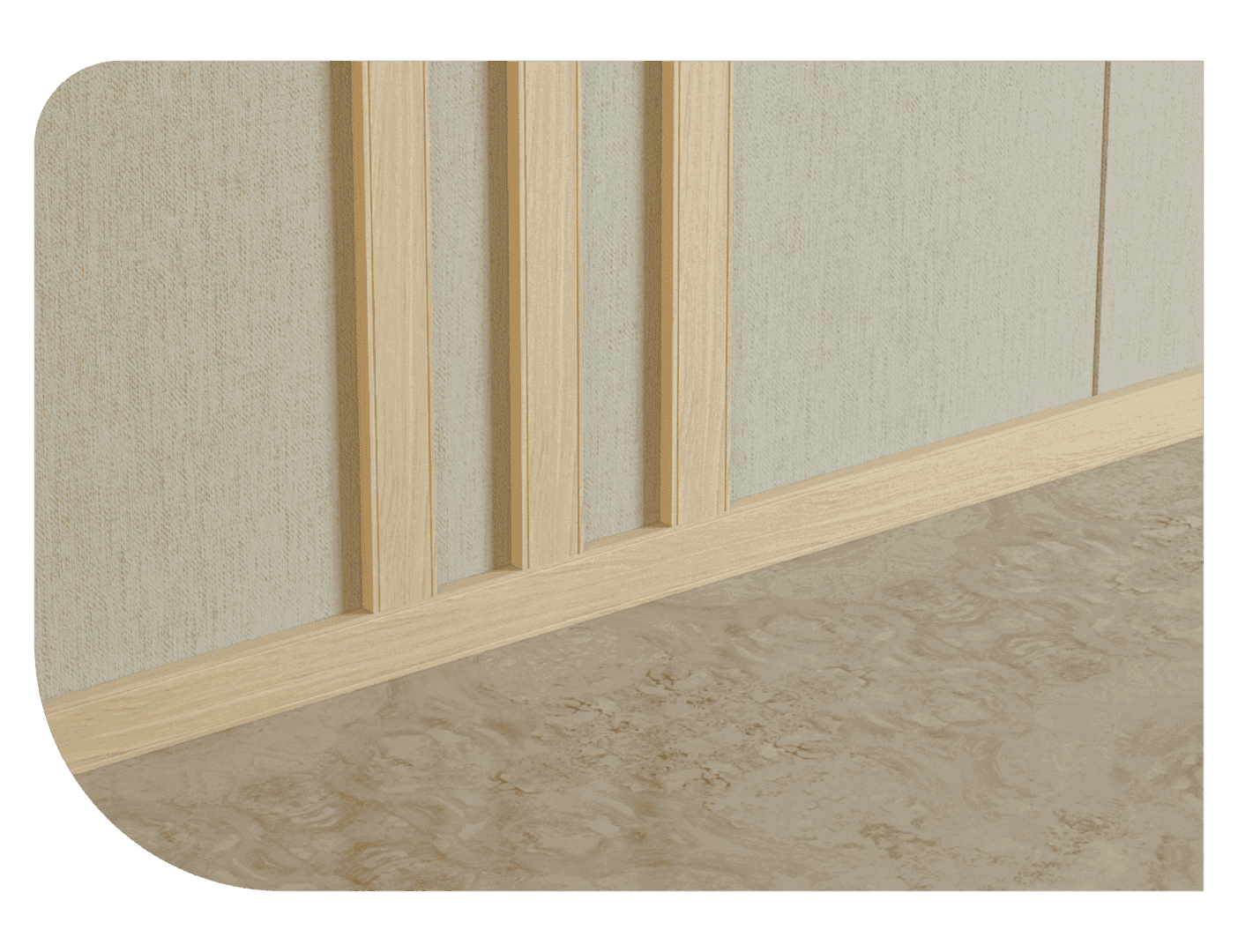 Beige wall with textured floor design.